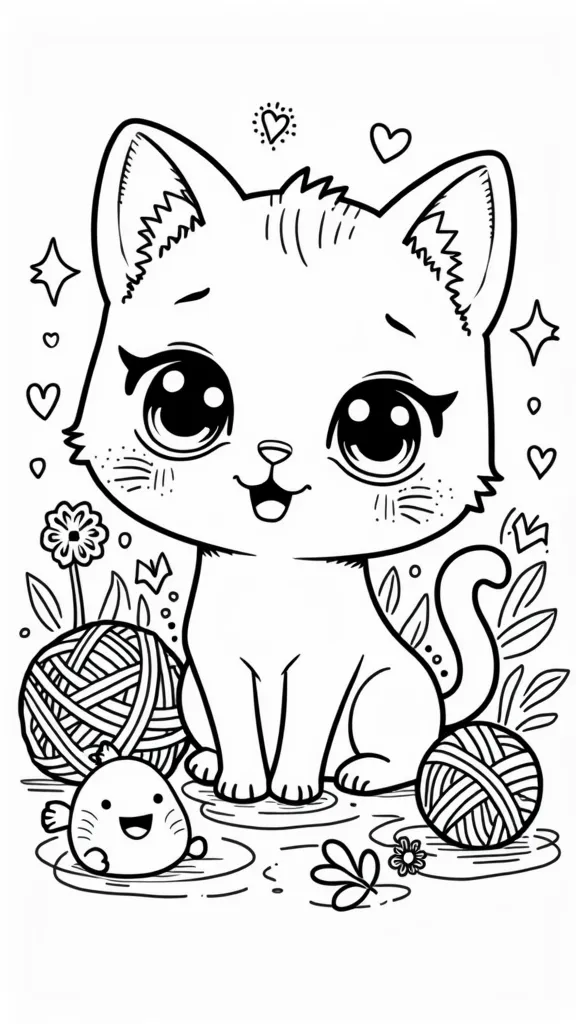 Kawaii Pages para colorear gato